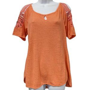 French Laundry Top Shirt Blouse Short Sleeve Open Shoulder Women's Size Small